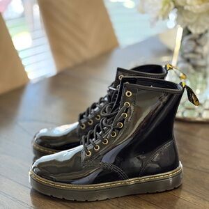 Dr Martens Black Patent Lace-Up Combat Boots - Women's Stylish Ankle Boots
